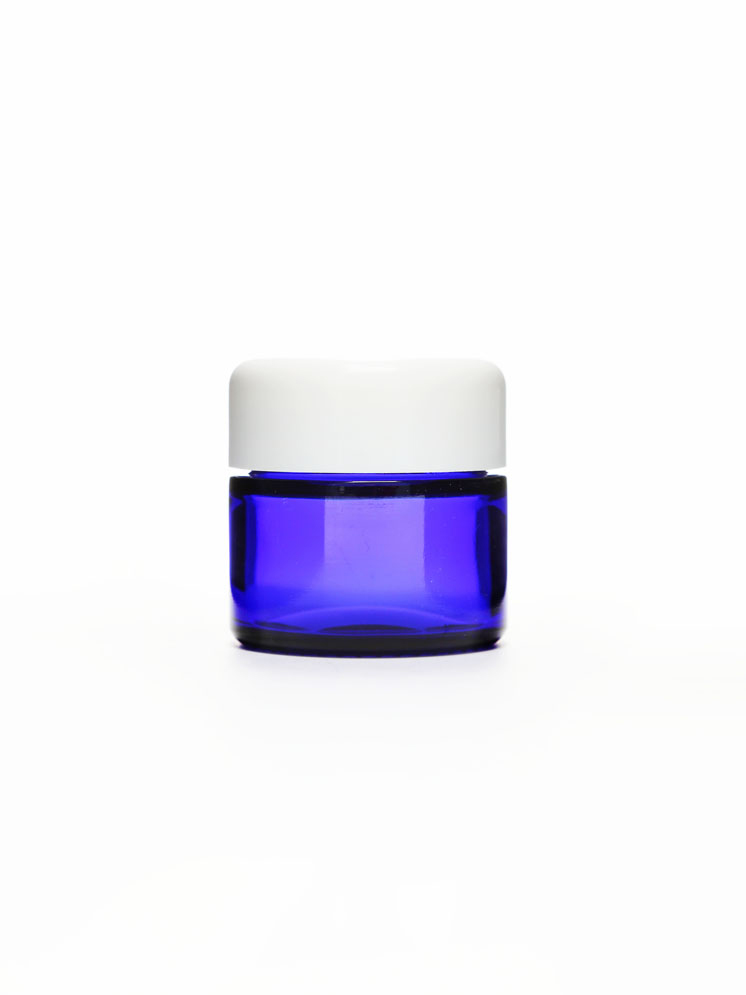 Glastiegel 50 ml blau mit Schraubverschluss weiss